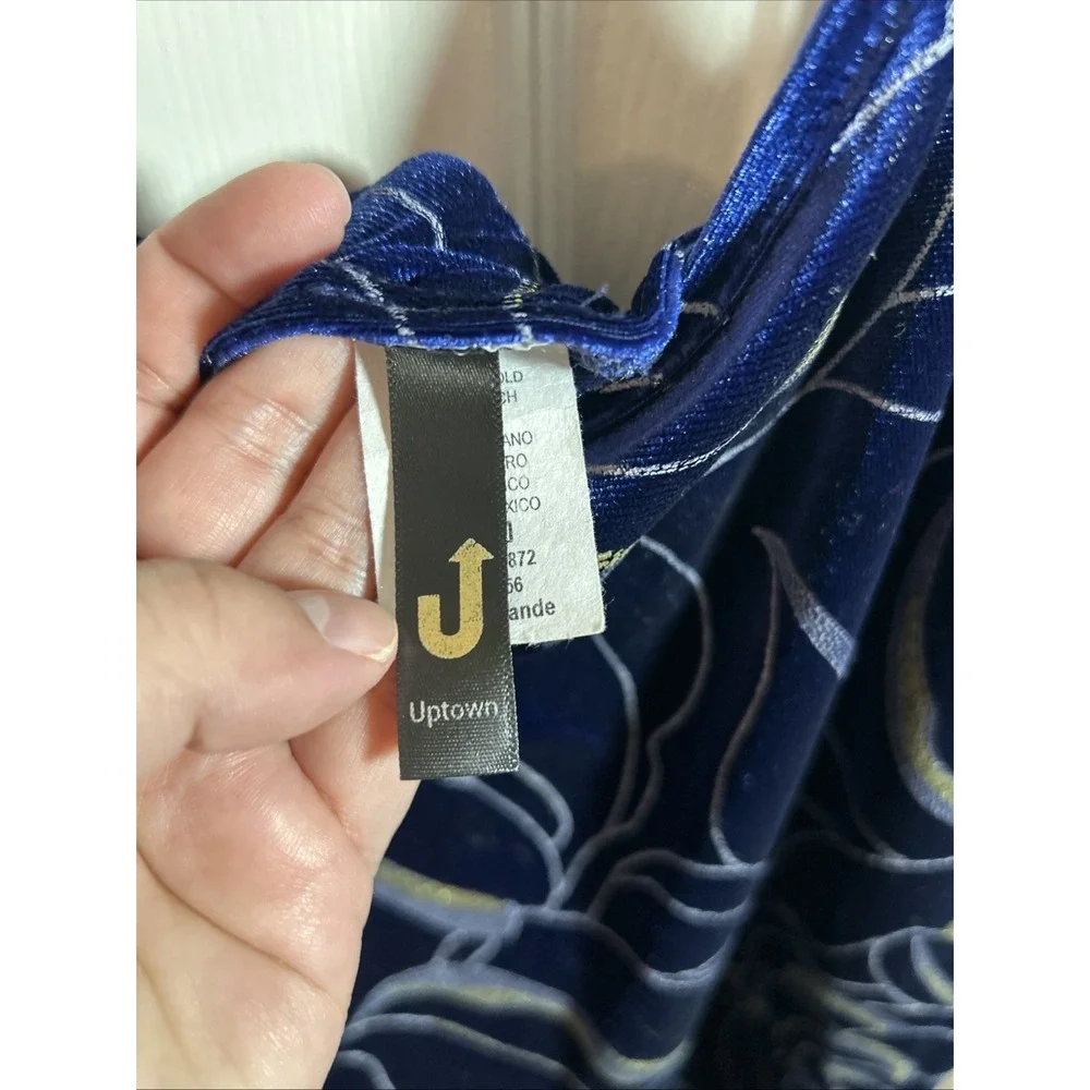 Uptown Blue‎ and Gold Sparkle Jumper Womens Size L Velour Velvet